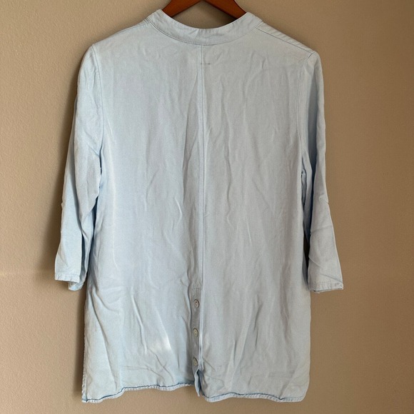 Soft Surroundings Blue Button Up Tunic Top Pockets 3/4 Sleeve Lagenlook M - Picture 4 of 8
